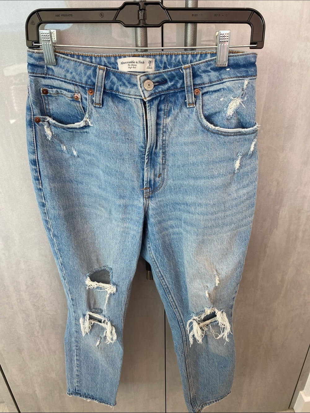Abercrombie & Fitch Light Blue Distressed Skinny high rise Jeans